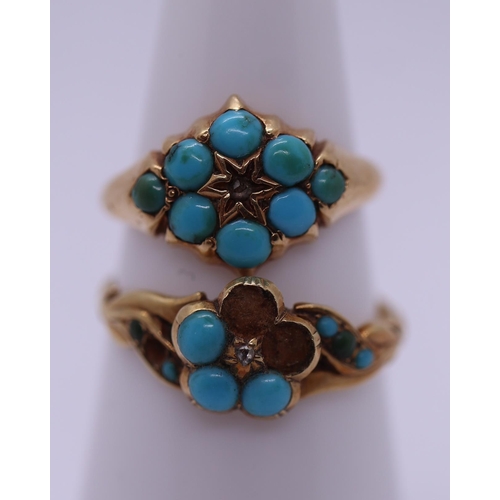 51 - 2 x 18ct gold rings set with turquoise - Approx weight 5.2g