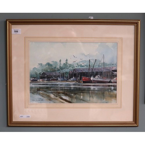 506 - Signed watercolour by Ray Balkwill - The Old Boatyard, Galmpton Creek, Devon - Approx 54cm x 43cm