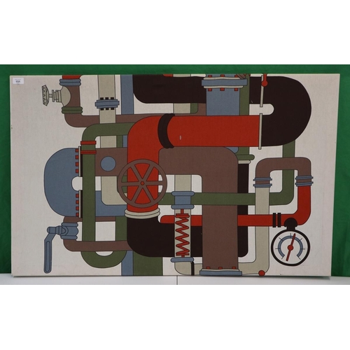 151 - Abstract art fabric print of pipes and valves - Approx 114cm x 71cm