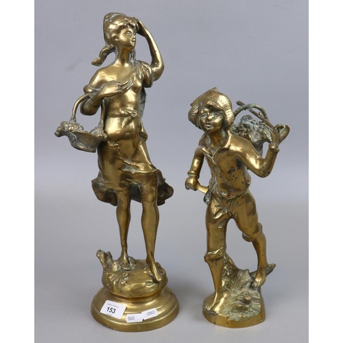 153 - 2 brass figurines - Approx height of tallest 44cm