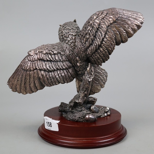 158 - Silver (filled) owl on wooden base - Approx height 20cm