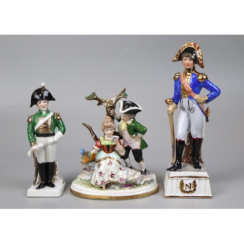 161 - Collection of ceramic figures to include Napoleon, Lord Nelson and a couple under a tree with crosse... 