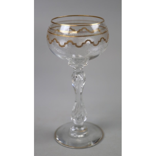 164 - 3 gilded Saint Louis crystal 19thC wine glasses together with a Georgian decanter