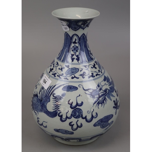 184 - Chinese blue & white dragon vase - no reserve - Approx height 29cm