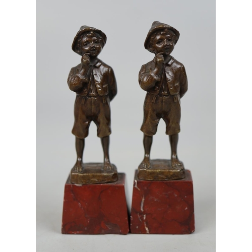 188 - Pair of small bronze figurines on marble base - no reserve