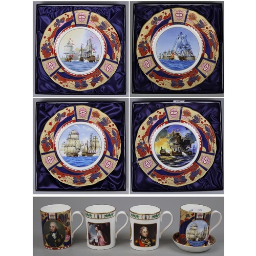 208 - 4 Royal Worcester boxed plates together with 4 mugs, 1 with coaster all associated with Horatio Nels... 