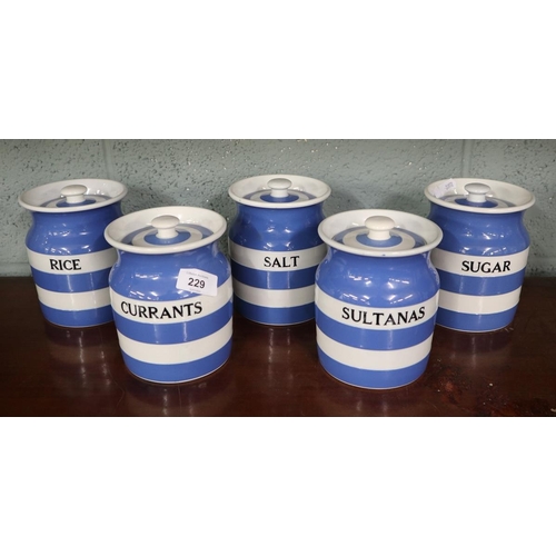 229 - Collection of 5 TG Green Cornishware jars