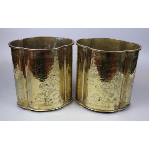 289 - Pair of Meiji brass planters adorned with birds