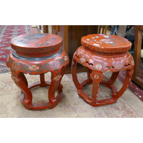 332 - 2 Oriental red lacquered stands