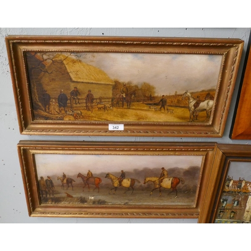 342 - Pair of 19thC oils on board - Circle of Henry Thomas Alken - Out Exercising and pastoral scene - App... 