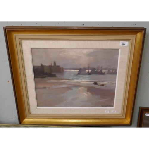 344 - Signed Framed oil on board of a seascape - Approx 42cm x 34cm