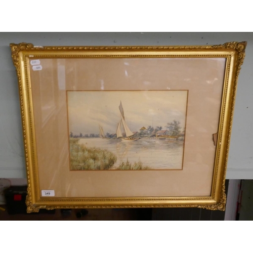 349 - Watercolour of a river scene signed SJ Batchelder - Approx 33cm x 23cm