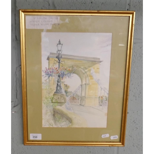 350 - Watercolour of Marlow Bridge by Wilma Johnston - Approx 21cm x 30cm