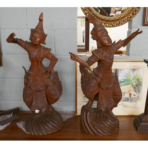 356 - Pair of large Burmese hardwood deity figures - Approx height of tallest 91cm