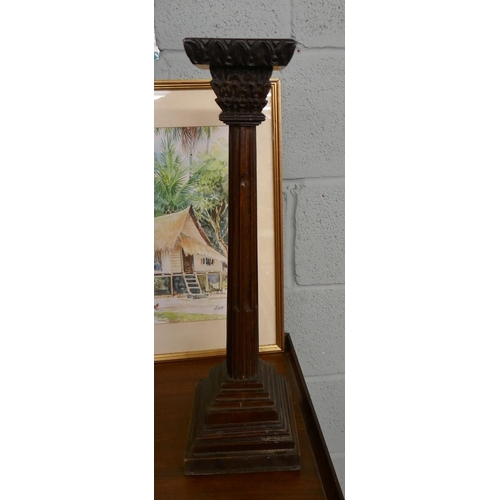 357 - Heavy carved wooden plinth - Approx height 57cm