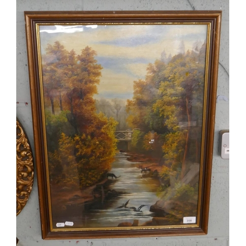 358 - Oil on board of a river scene signed L K - Approx 44cm x 60cm