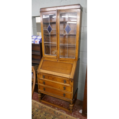 364 - Bureau bookcase with stained glass doors - Approx W: 76cm  D: 43cm  H: 192cm