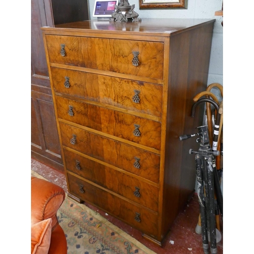 371 - Tall walnut chest of 6 drawers - Approx W: 76cm  D: 56cm  H: 121cm