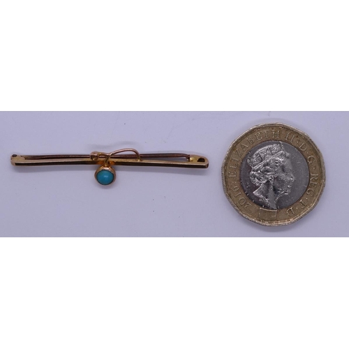 38 - 9ct gold turquoise bar brooch