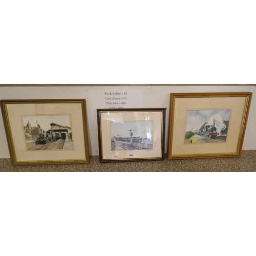 409 - 3 small framed railway pictures