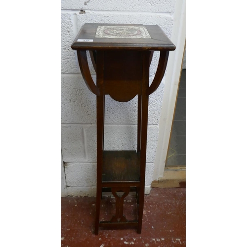 418 - Arts and Crafts oak plant stand with period tile insert circa 1900