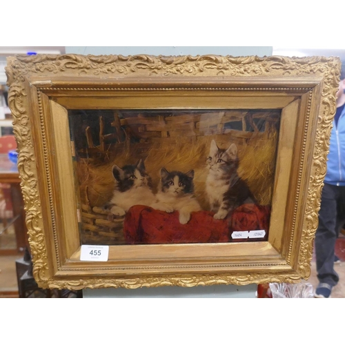 455 - Framed painting of kittens painted on the reverse of glass (Crystoleum) - Approx 27cm x 19cm