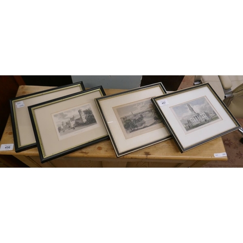 457 - 4 engravings to include Warwick castle, Lichfield and 2 of Salford