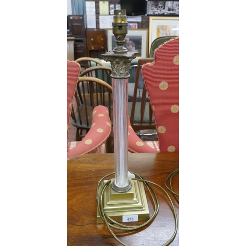 475 - Vaughan Design Fine reeded glass column table lamp with Corinthian-style cast brass capital and soli... 
