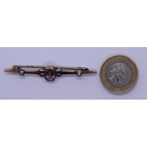 51 - 9ct gold amethyst and pearl brooch