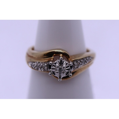 53 - 9ct gold diamond solitaire ring - Size I