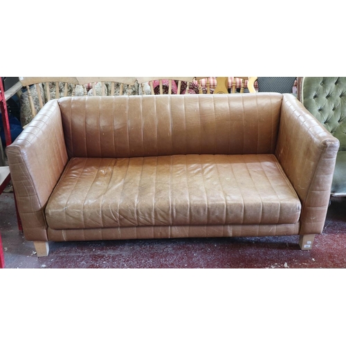 539 - Vintage tan leather sofa