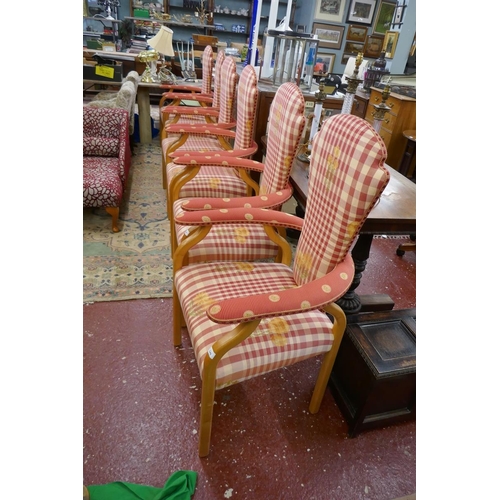 548 - Set of six maple framed upholstered armchairs. Each chair cost £600 new.