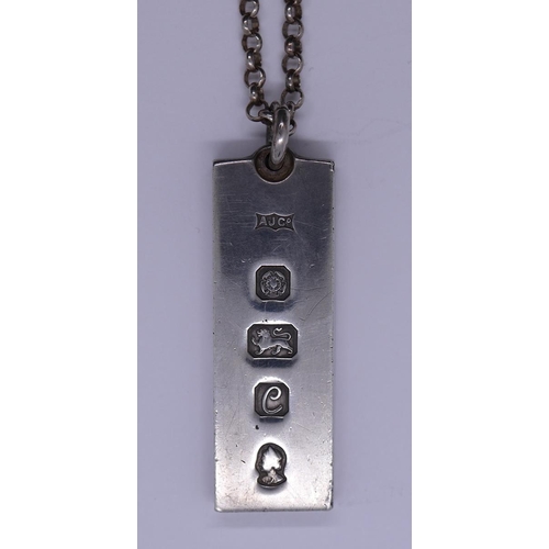 72 - Hallmarked silver ingot  on chain