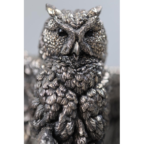 158 - Silver (filled) owl on wooden base - Approx height 20cm