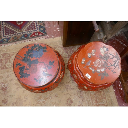 332 - 2 Oriental red lacquered stands