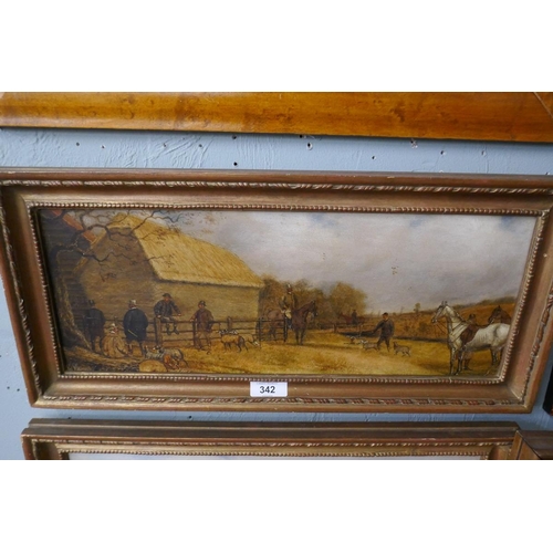 342 - Pair of 19thC oils on board - Circle of Henry Thomas Alken - Out Exercising and pastoral scene - App... 