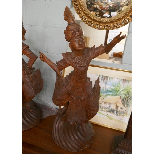 356 - Pair of large Burmese hardwood deity figures - Approx height of tallest 91cm