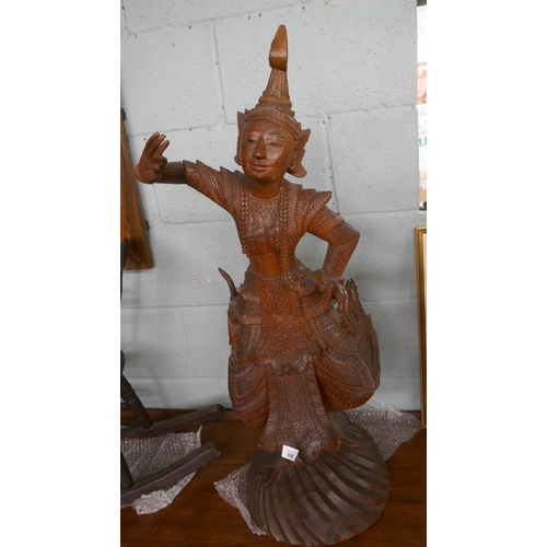 356 - Pair of large Burmese hardwood deity figures - Approx height of tallest 91cm