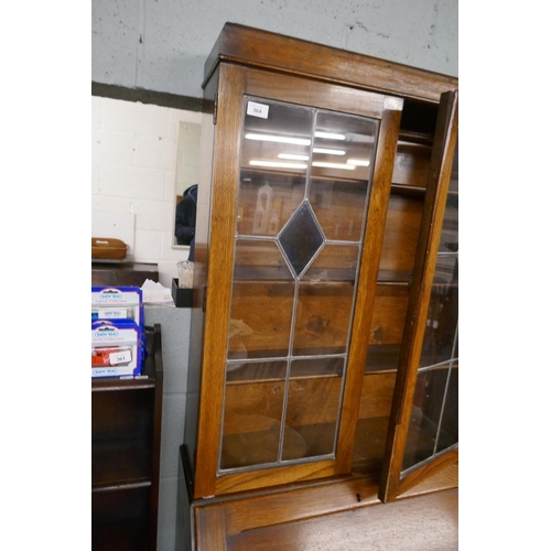 364 - Bureau bookcase with stained glass doors - Approx W: 76cm  D: 43cm  H: 192cm