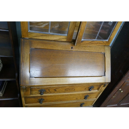 364 - Bureau bookcase with stained glass doors - Approx W: 76cm  D: 43cm  H: 192cm