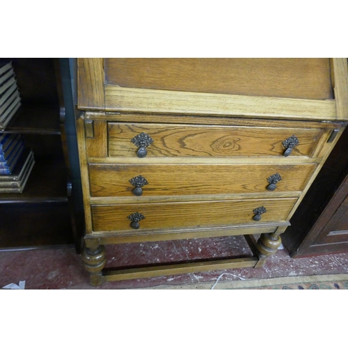 364 - Bureau bookcase with stained glass doors - Approx W: 76cm  D: 43cm  H: 192cm