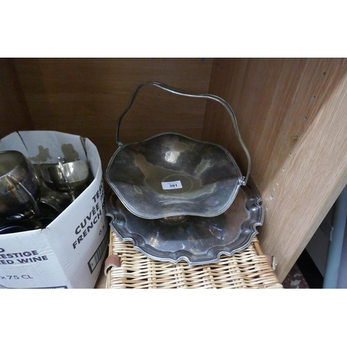 391 - Collection of silver plate in basket