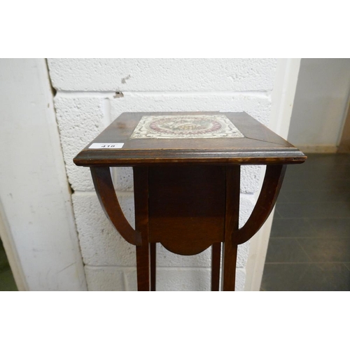 418 - Arts and Crafts oak plant stand with period tile insert circa 1900