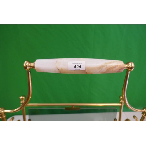 424 - 1950 polished brass and smoked glass magazine rack with marble handle - TBR