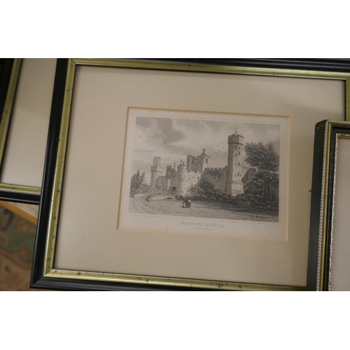 457 - 4 engravings to include Warwick castle, Lichfield and 2 of Salford