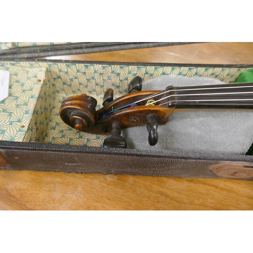 463 - Late 19thC violin in case. Bears internal printed paper label 'Manufactured in Berlin - copy of Jose... 
