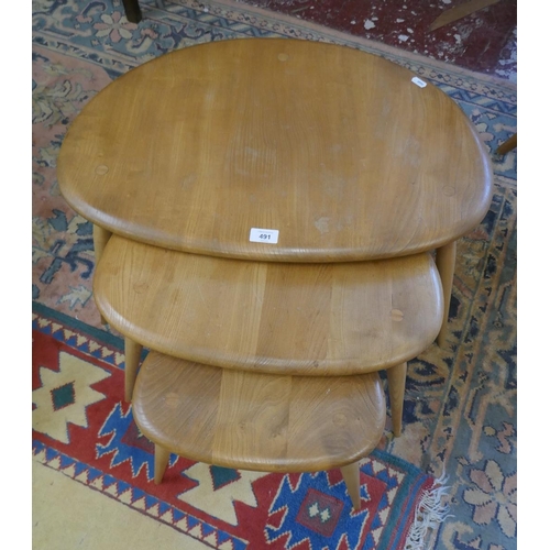 491 - Set of 3 Ercol blonde elm pebble tables