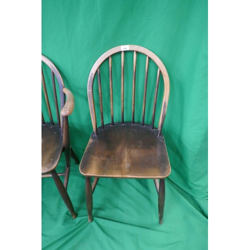 542 - 3 Ercol stick back dining chairs, one with arms
