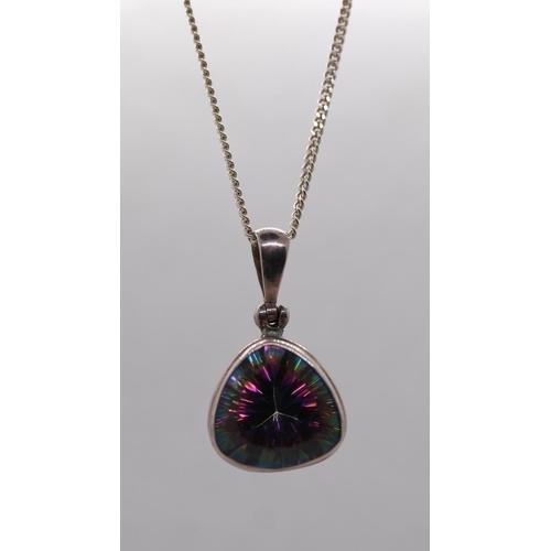 79 - Silver mystic topaz set necklace and ring