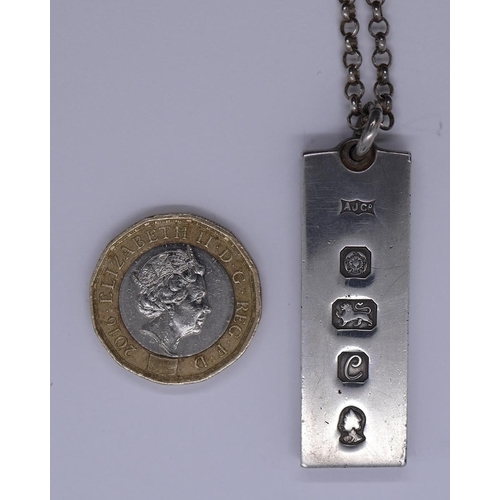 72 - Hallmarked silver ingot  on chain